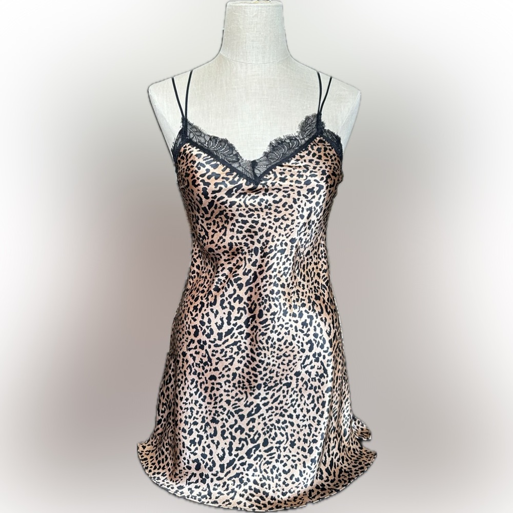 In Bloom Babydoll Chemise in Leopard with Black Lace Trim